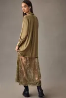 By Anthropologie Lace Mix Twofer Satin Maxi Dress