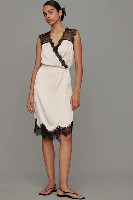 By Anthropologie Sleeveless V-Neck Lace Wrap Midi Dress