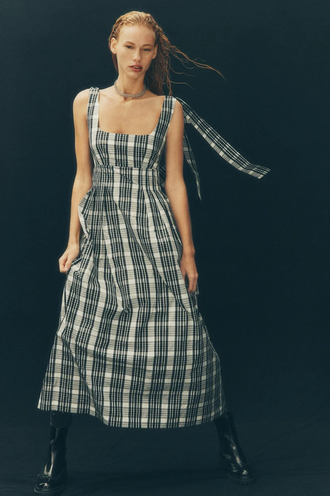 Maeve Square-Neck Tie-Strap Midi Dress