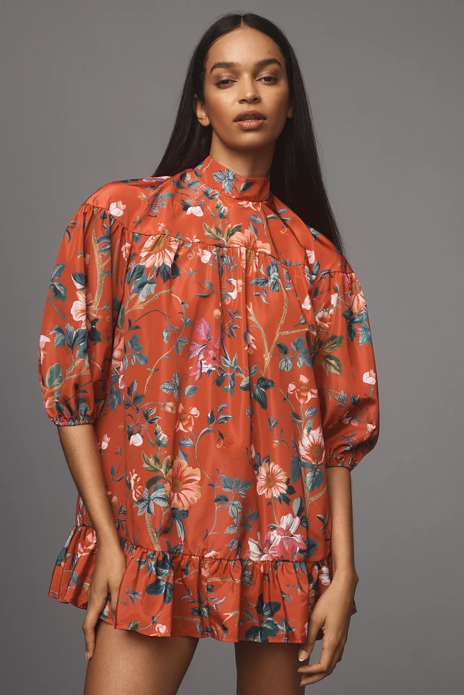 By Anthropologie Long-Sleeve Mock-Neck Swing Mini Dress