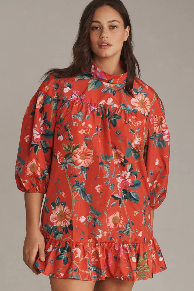 By Anthropologie Long-Sleeve Mock-Neck Swing Mini Dress
