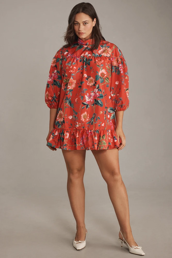 By Anthropologie Long-Sleeve Mock-Neck Swing Mini Dress