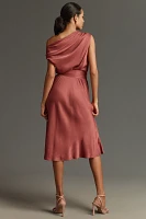 Maeve Asymmetrical Tie-Waist Satin Midi Dress