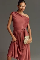 Maeve Asymmetrical Tie-Waist Satin Midi Dress