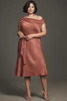 Maeve Asymmetrical Tie-Waist Satin Midi Dress