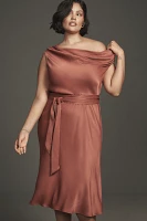 Maeve Asymmetrical Tie-Waist Satin Midi Dress