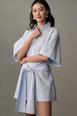 Mare Short-Sleeve Wrap Mini Shirt Dress