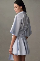 Mare Short-Sleeve Wrap Mini Shirt Dress