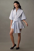 Mare Short-Sleeve Wrap Mini Shirt Dress