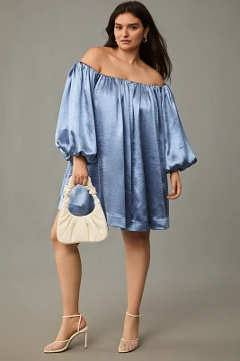 Mare Off-The-Shoulder Puff-Sleeve Shine Mini Dress