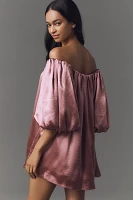 Mare Off-The-Shoulder Puff-Sleeve Shine Mini Dress