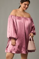Mare Off-The-Shoulder Puff-Sleeve Shine Mini Dress