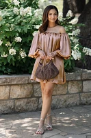 @heynasreen x Mare Off-The-Shoulder Puff-Sleeve Shine Mini Dress