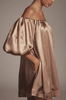 @heynasreen x Mare Off-The-Shoulder Puff-Sleeve Shine Mini Dress