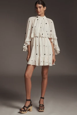 Mare Embroidered Chiffon Cape Swing Mini Dress
