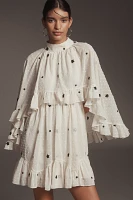 Mare Embroidered Chiffon Cape Swing Mini Dress