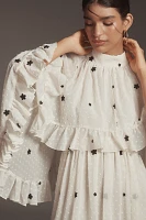 Mare Embroidered Chiffon Cape Swing Mini Dress