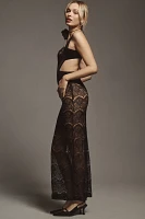 PatBO Sleeveless Sweetheart Sheer Lace Bustier Maxi Dress