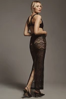 PatBO Sleeveless Sweetheart Sheer Lace Bustier Maxi Dress