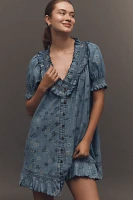 Pilcro Puff-Sleeve Ruffled V-Neck Swing Mini Dress