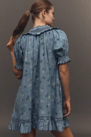 Pilcro Puff-Sleeve Ruffled V-Neck Swing Mini Dress