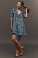 Pilcro Puff-Sleeve Ruffled V-Neck Swing Mini Dress