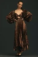 Acler Auroa Metallic Twist-Front Pleated Midi Dress