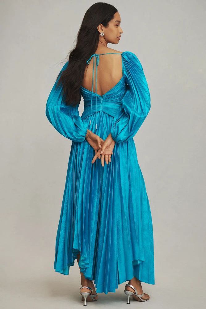 Acler Larimer Long-Sleeve V-Neck Pleated Maxi Dress