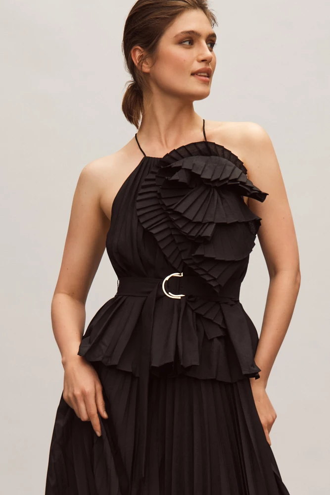 Acler Melton Halter Ruffled Belted Midi Dress