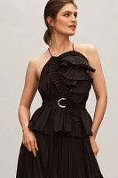 Acler Melton Halter Ruffled Belted Midi Dress