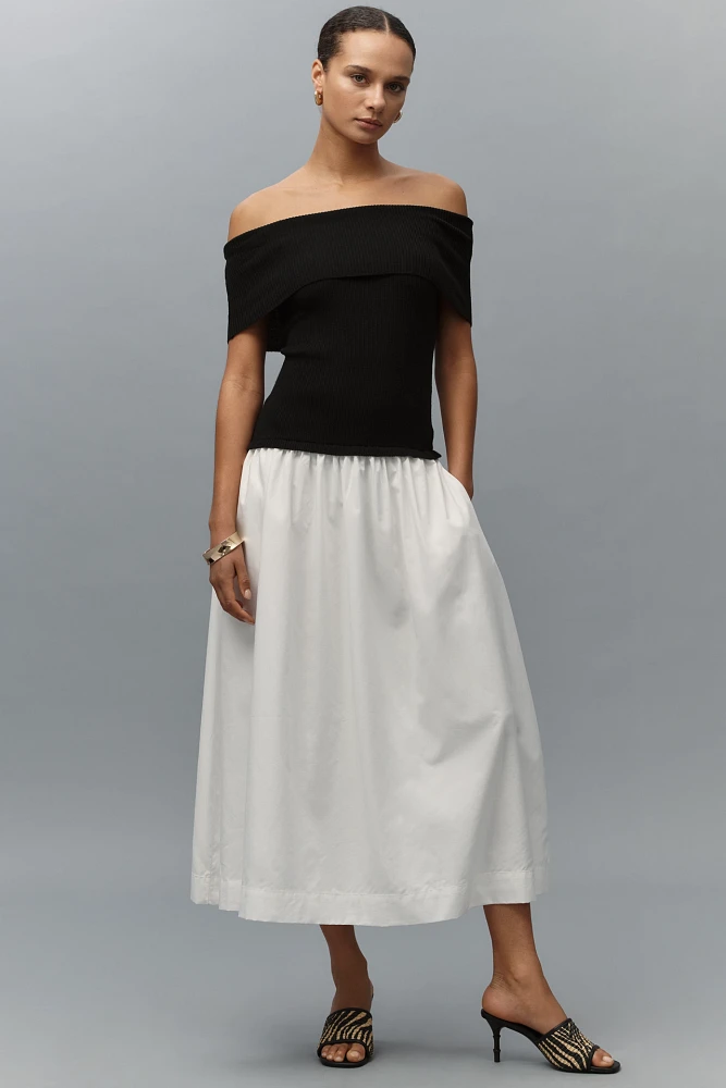 Central Park West Darcy Off-The-Shoulder Drop-Waist Twofer Midi Dress