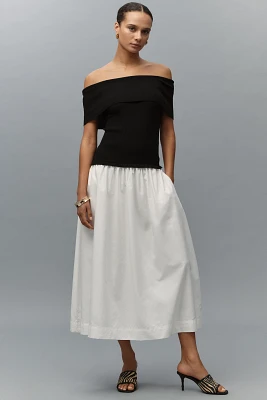 Central Park West Darcy Off-The-Shoulder Drop-Waist Twofer Midi Dress