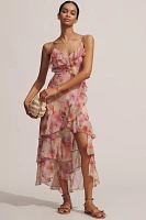 En Saison Amari Chiffon V-Neck Ruffle Midi Slip Dress