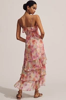 En Saison Amari Chiffon V-Neck Ruffle Midi Slip Dress