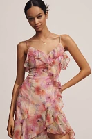 En Saison Amari Chiffon V-Neck Ruffle Midi Slip Dress