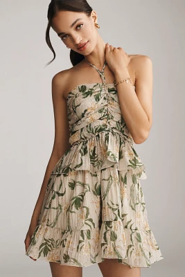 En Saison Linden Ruffle Halter Mini Dress