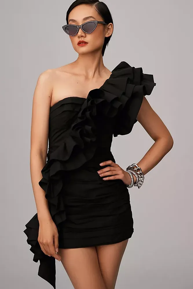 Curvy Fit Gathered One-shoulder Dress - Black - Ladies