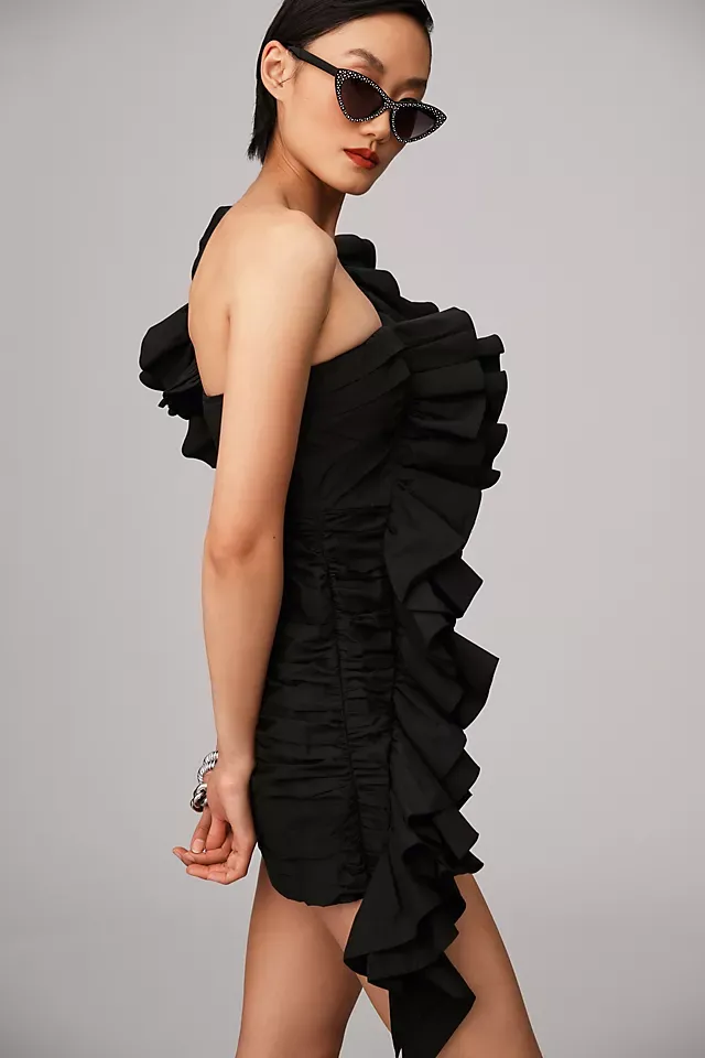 Curvy Fit Gathered One-shoulder Dress - Black - Ladies