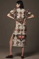 Farm Rio Flowing Beauty Short-Sleeve Slim Midi Dress