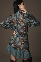 Farm Rio Arabesque Floral Long-Sleeve High-Neck Mini Dress