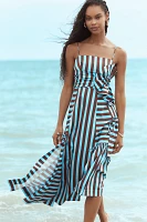 Farm Rio Square-Neck Asymmetrical Cutout Tiered Midi Dress