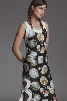 Farm Rio Linen Sleeveless Scallop-Trim Slim Midi Dress