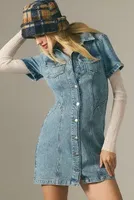 Pilcro Short-Sleeve Denim Button-Front Mini Dress