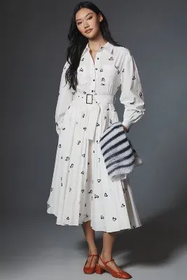 Hunter Bell Long-Sleeve Printed Pleated Midi Dress