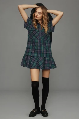 Hunter Bell Cap-Sleeve Plaid Shirt Dress