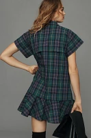 Hunter Bell Cap-Sleeve Plaid Shirt Dress