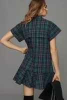 Hunter Bell Cap-Sleeve Plaid Shirt Dress