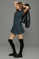 Hunter Bell Cap-Sleeve Plaid Shirt Dress