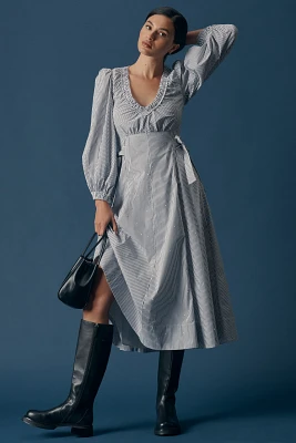 Hunter Bell Vera Long-Sleeve V-Neck A-Line Midi Dress