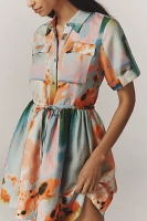 Hunter Bell Peyton Linen Blend Drawstring Waist Mini Shirt Dress